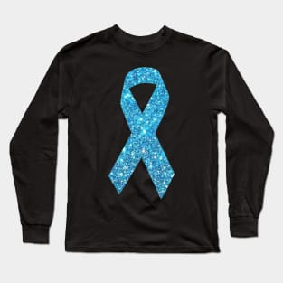 Light Blue Faux Glitter Awareness Ribbon Long Sleeve T-Shirt